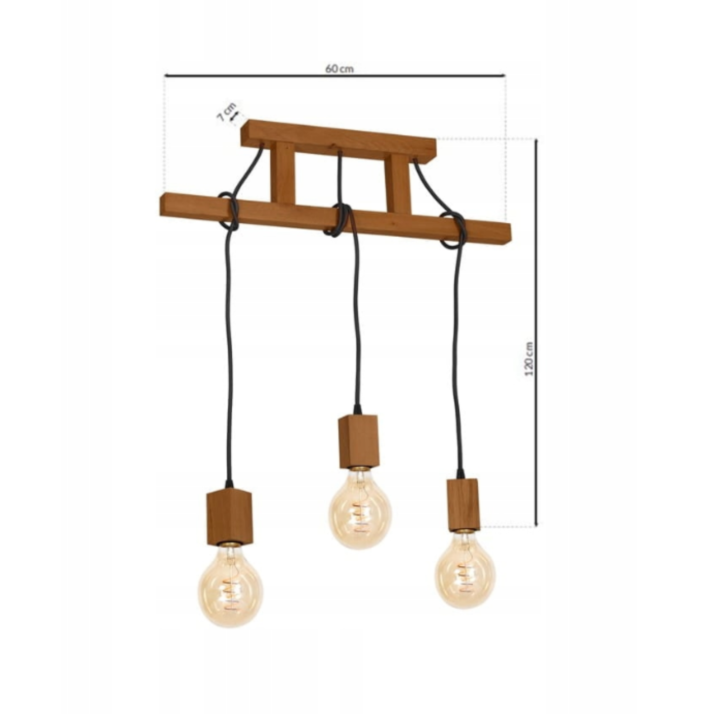 Lampa wisząca 3xE27 drewniana regulowana